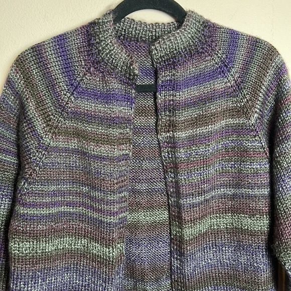 Handmade Knit Sweater Cardigan Open Front Purple Grey size S/M - Picture 6 of 12
